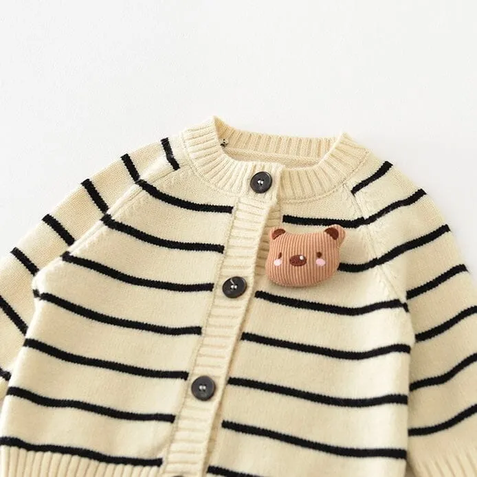 Bear Stripe Baby Knitted Cardigan