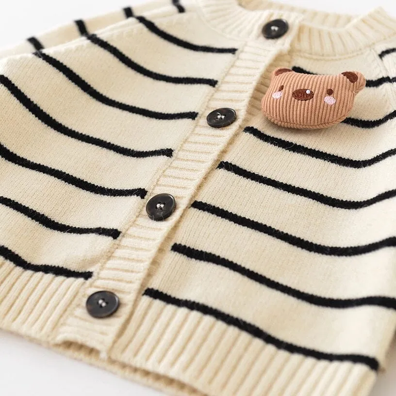 Bear Stripe Baby Knitted Cardigan