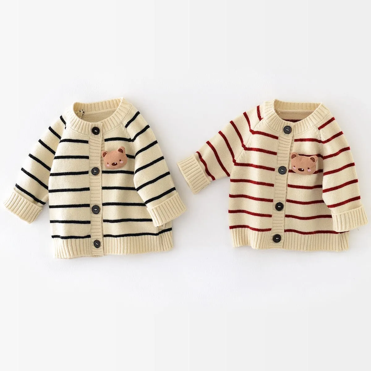 Bear Stripe Baby Knitted Cardigan