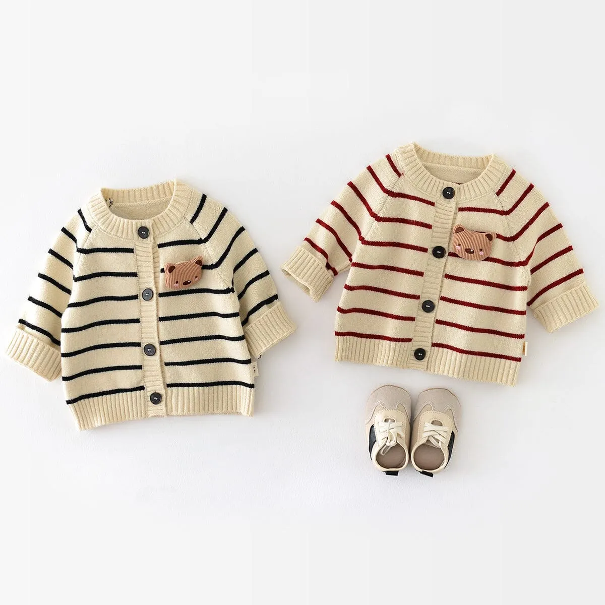 Bear Stripe Baby Knitted Cardigan