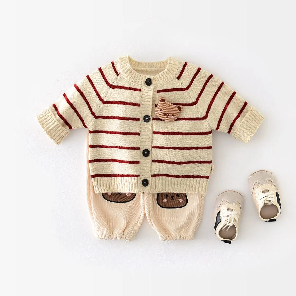 Bear Stripe Baby Knitted Cardigan