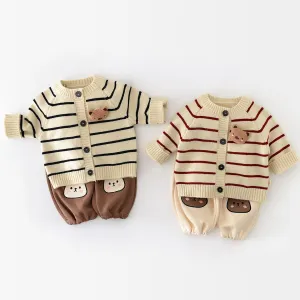 Bear Stripe Baby Knitted Cardigan