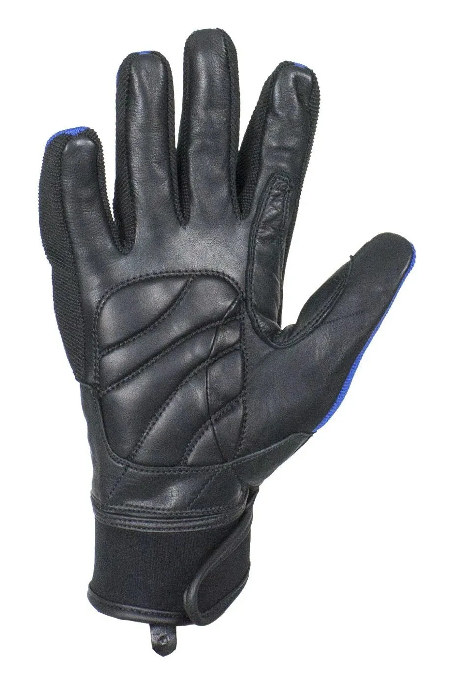 Blue/Black Leather Motorcycle Gloves, GLZ108-BLUE-DL