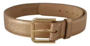 Chic Rose Gold Leather Belt with Logo Buckle
