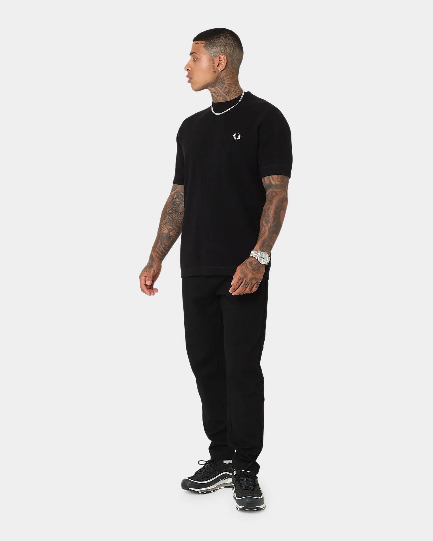 Fred Perry Chest Striped Knitted T-Shirt Black