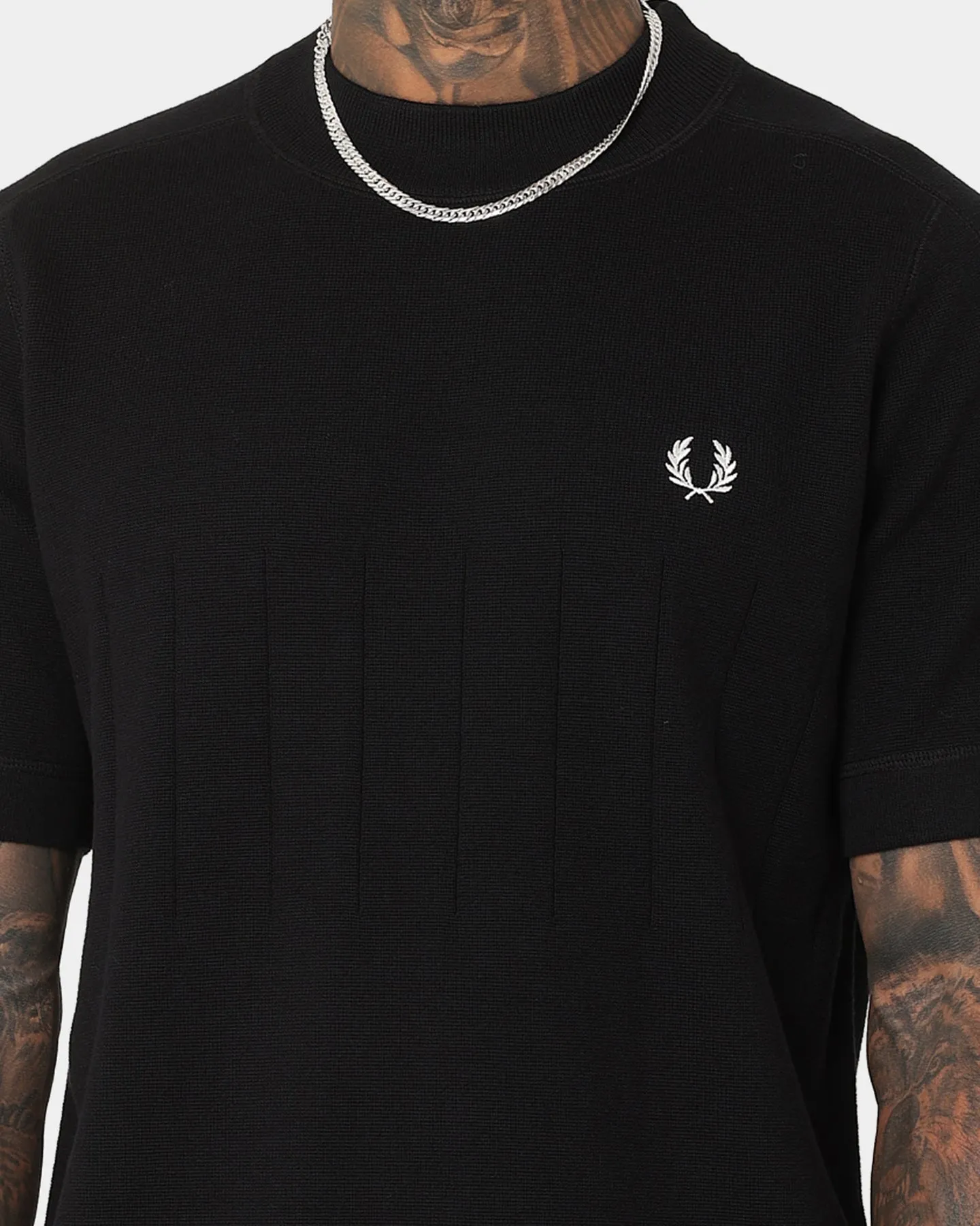 Fred Perry Chest Striped Knitted T-Shirt Black