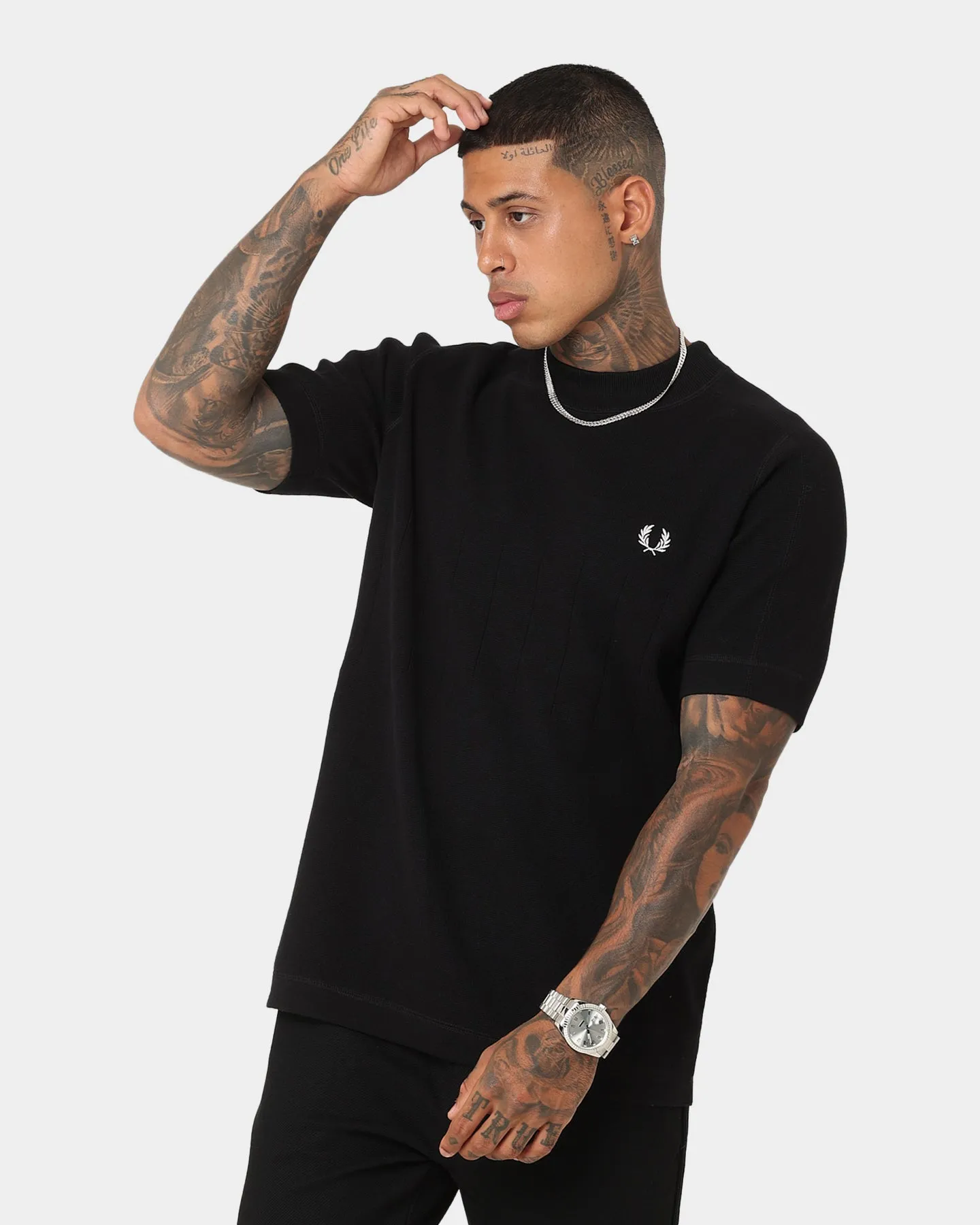 Fred Perry Chest Striped Knitted T-Shirt Black