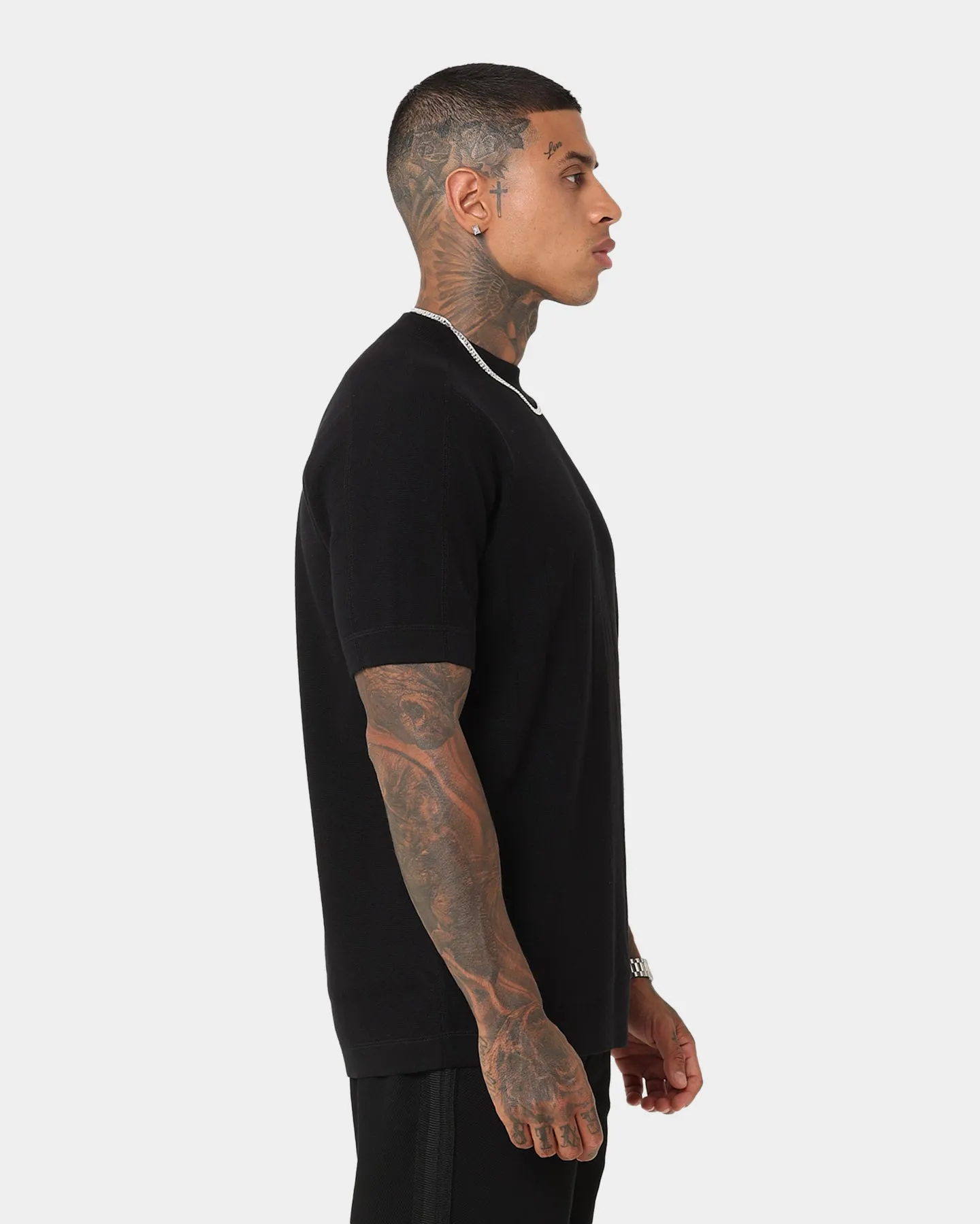 Fred Perry Chest Striped Knitted T-Shirt Black