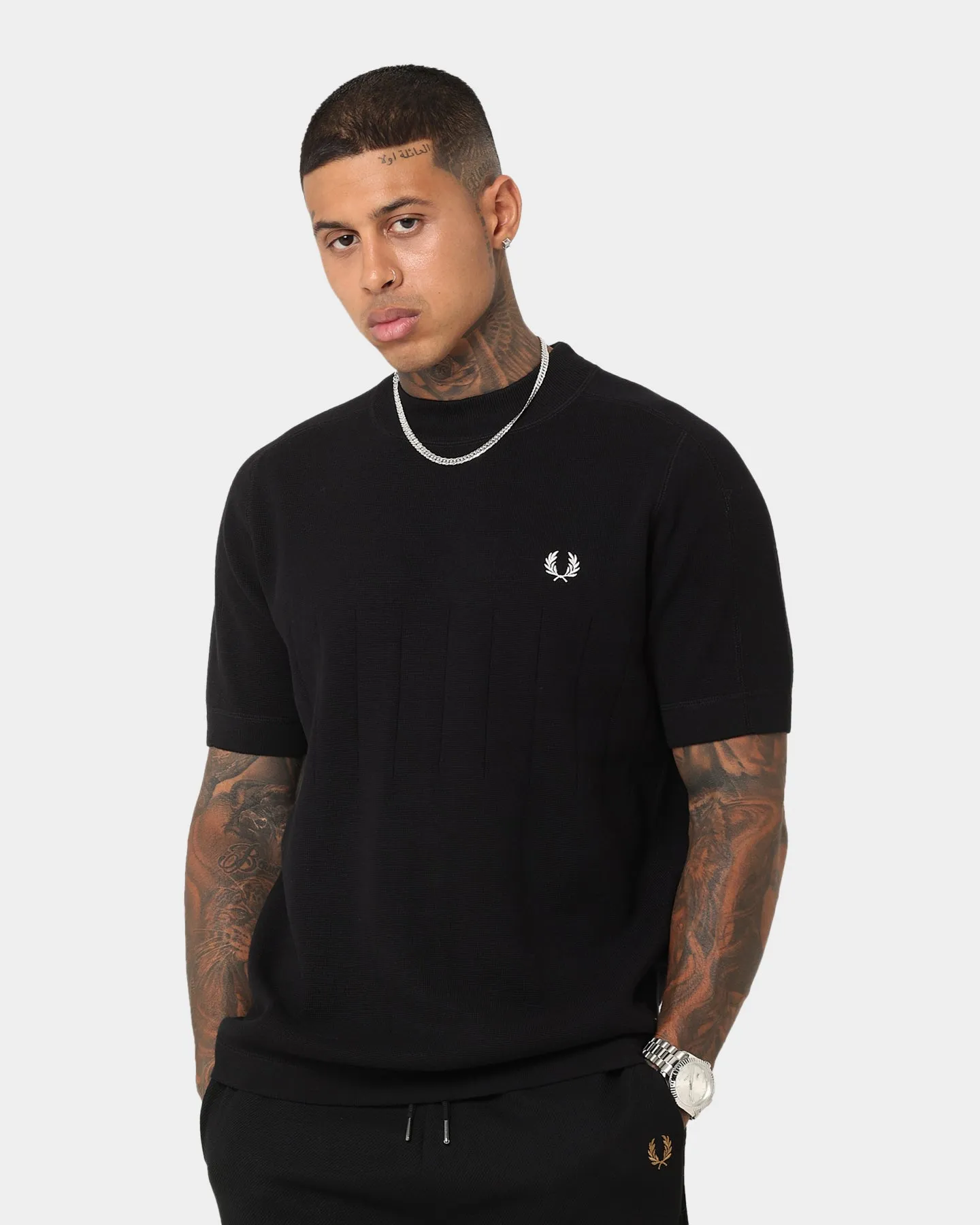 Fred Perry Chest Striped Knitted T-Shirt Black