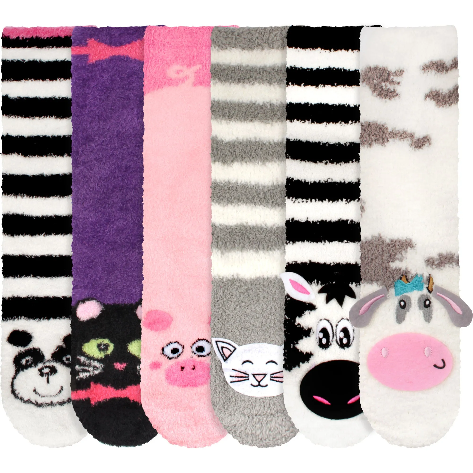 Fuzzy Cozy Microfiber Animal Socks - 6 Pairs Assortments