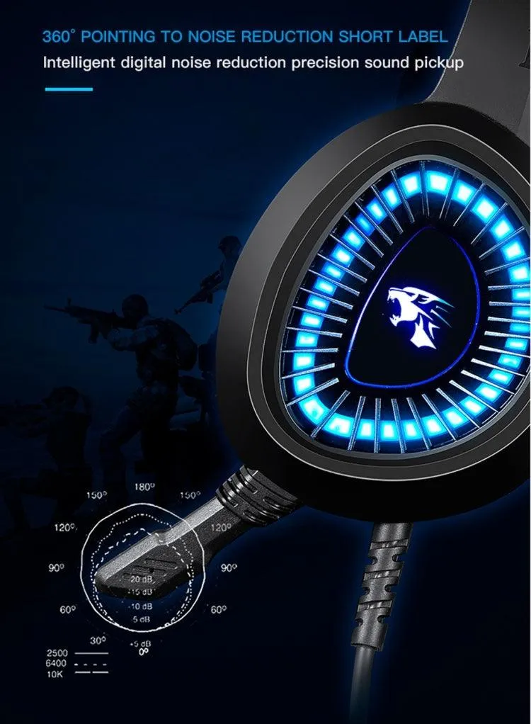 HAMTOD V1000 Pro Gaming Headset with Dual 3.5mm Connectors, Built-in Microphone & LED Lighting - 2.1m Cable Length
