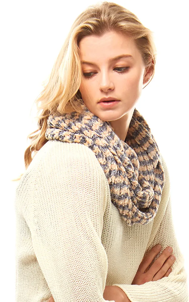 LOF766 Striped Chenille Infinity Scarf