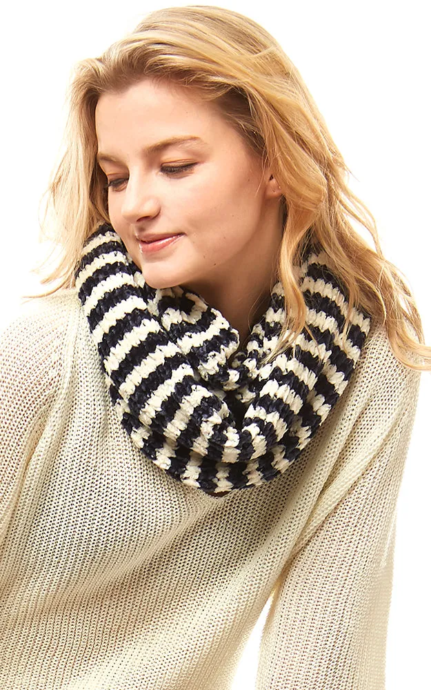 LOF766 Striped Chenille Infinity Scarf