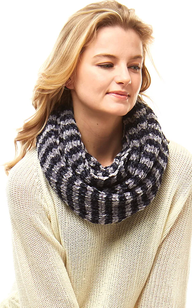 LOF766 Striped Chenille Infinity Scarf