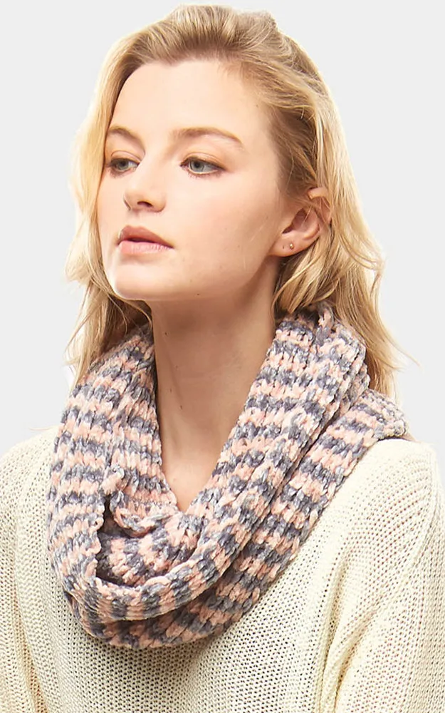LOF766 Striped Chenille Infinity Scarf