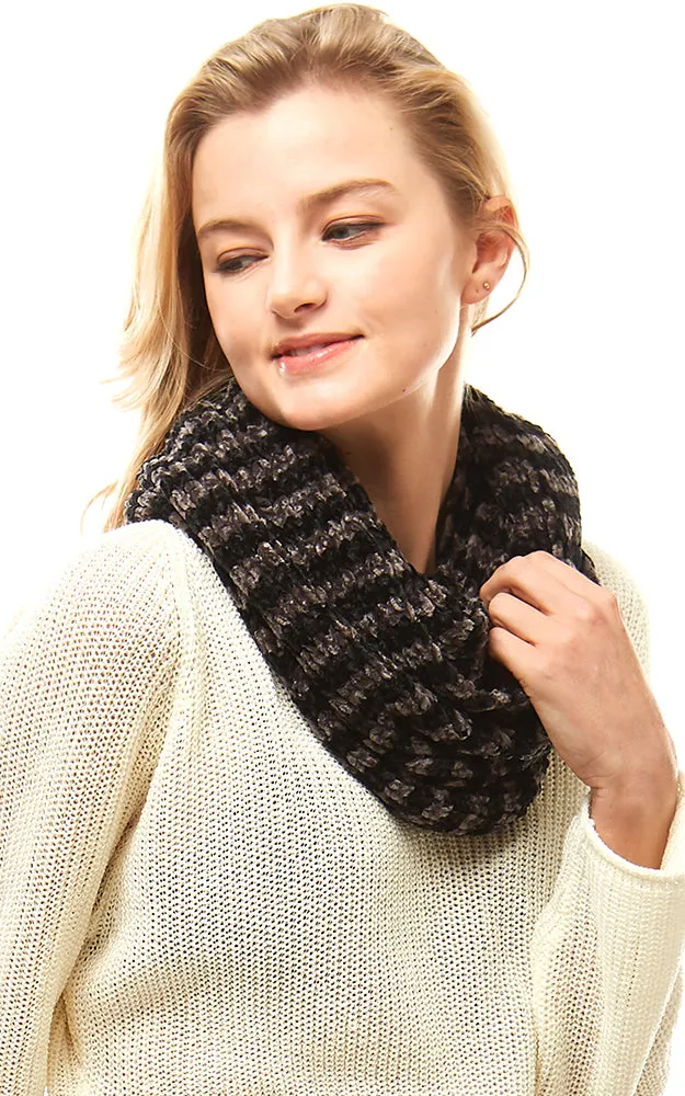 LOF766 Striped Chenille Infinity Scarf