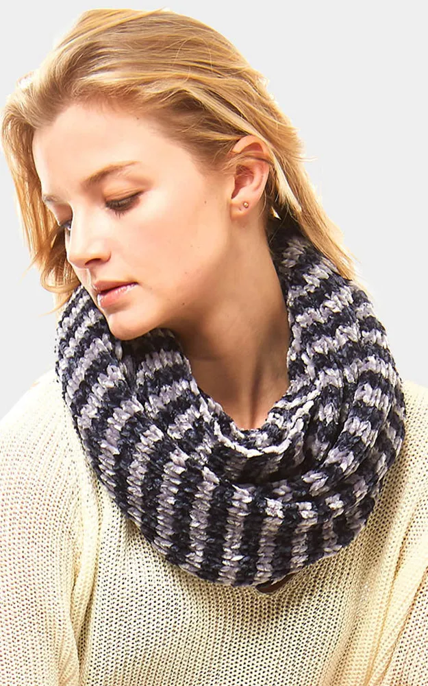 LOF766 Striped Chenille Infinity Scarf