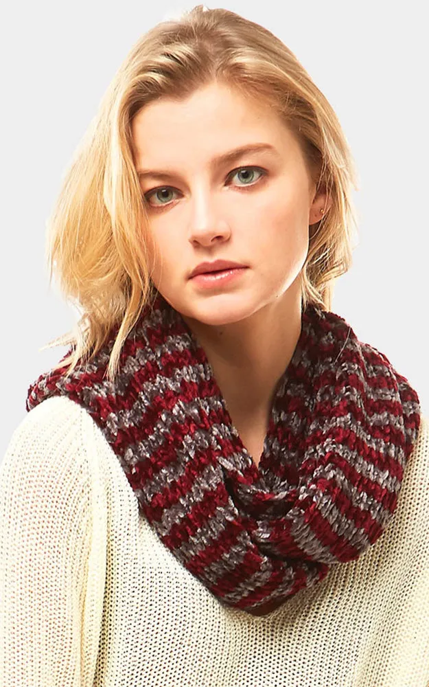 LOF766 Striped Chenille Infinity Scarf
