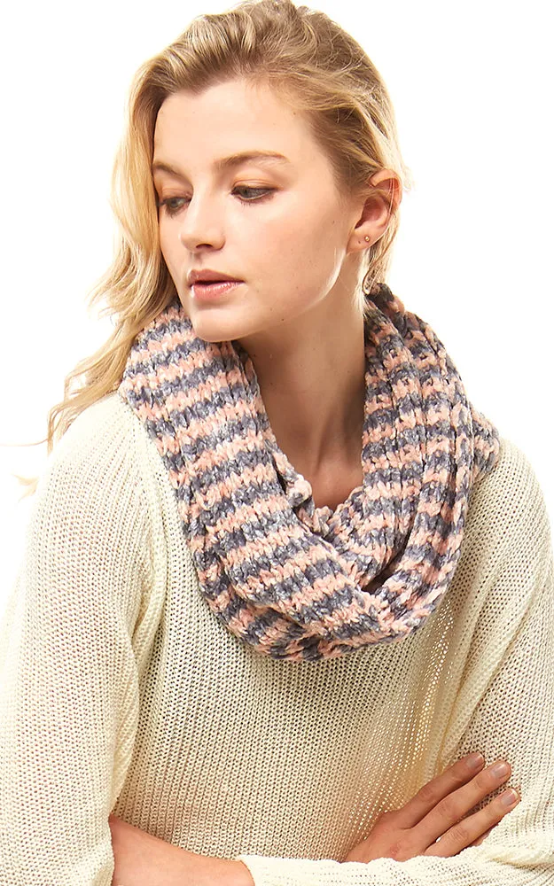 LOF766 Striped Chenille Infinity Scarf