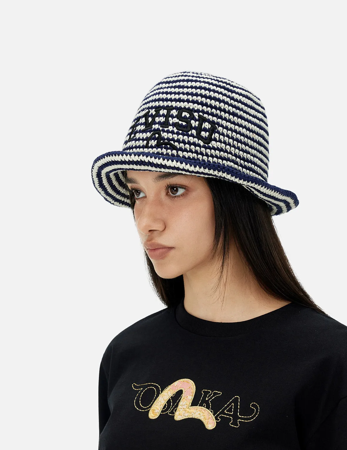 Logo Embroidery Striped Knitted Bucket Hat