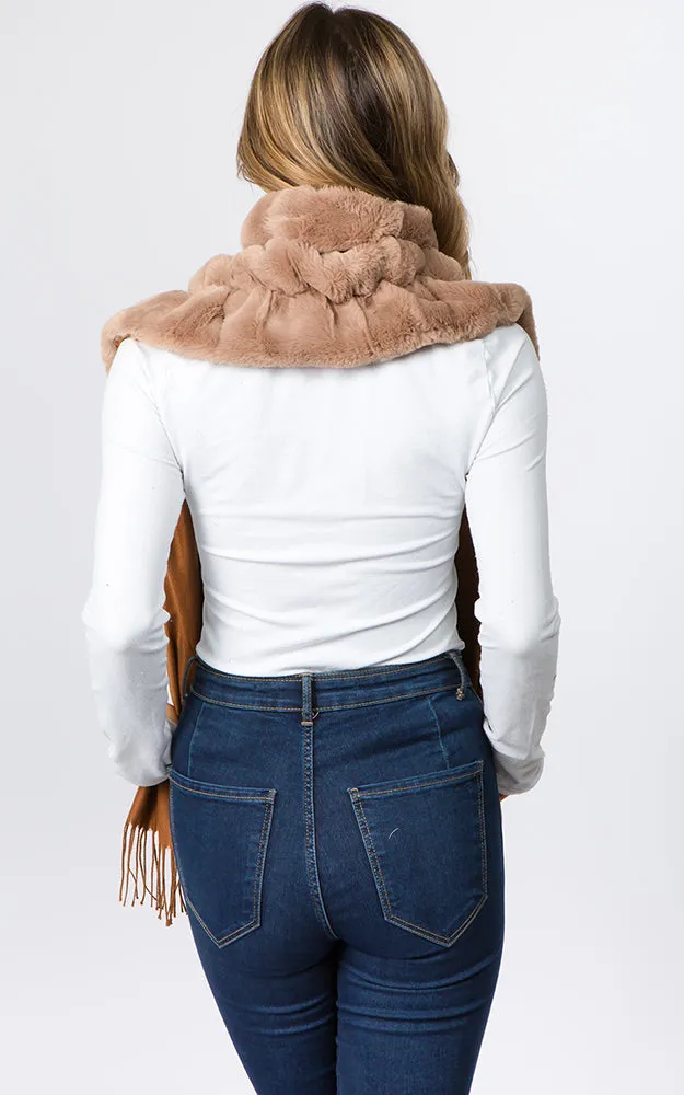 OA90B6 Solid Scarf w/Center Ruffle Faux Fur