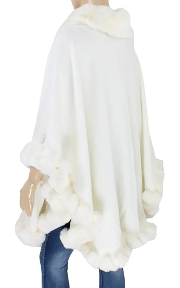 P1766 Faux Fur Trim Cape/Ruana