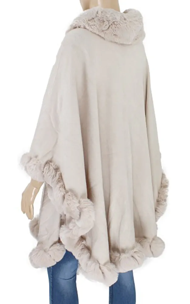 P1766 Faux Fur Trim Cape/Ruana