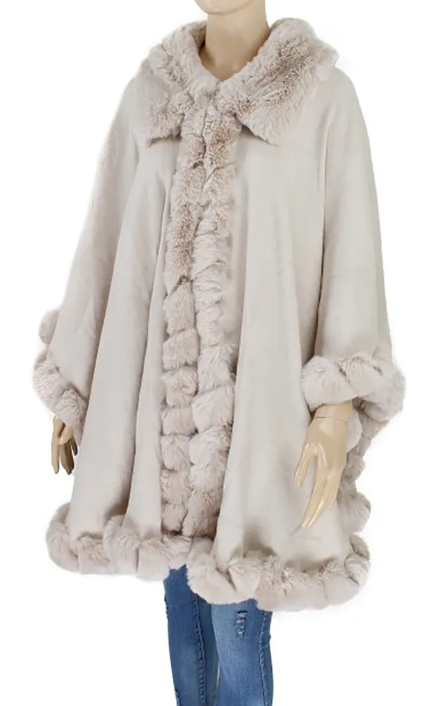 P1766 Faux Fur Trim Cape/Ruana