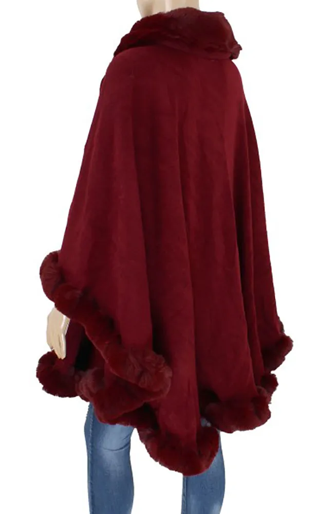 P1766 Faux Fur Trim Cape/Ruana