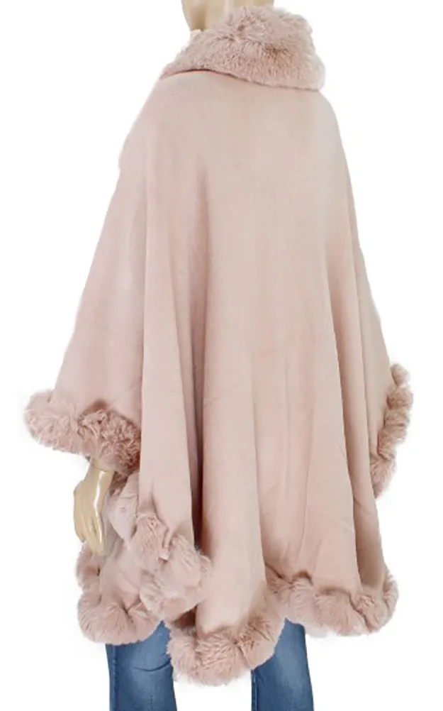 P1766 Faux Fur Trim Cape/Ruana
