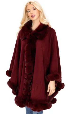 P1766 Faux Fur Trim Cape/Ruana