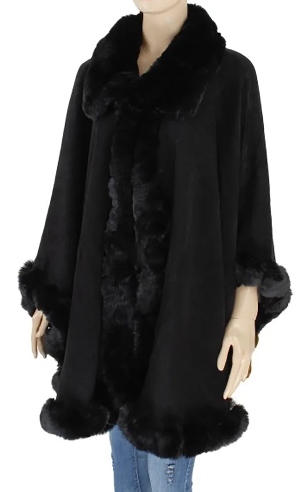 P1766 Faux Fur Trim Cape/Ruana