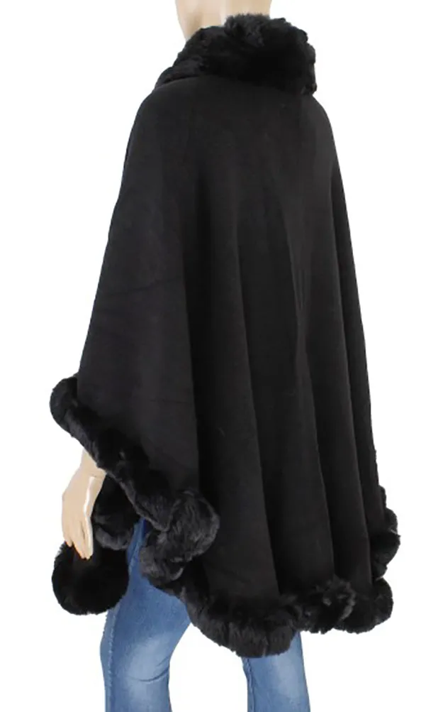 P1766 Faux Fur Trim Cape/Ruana