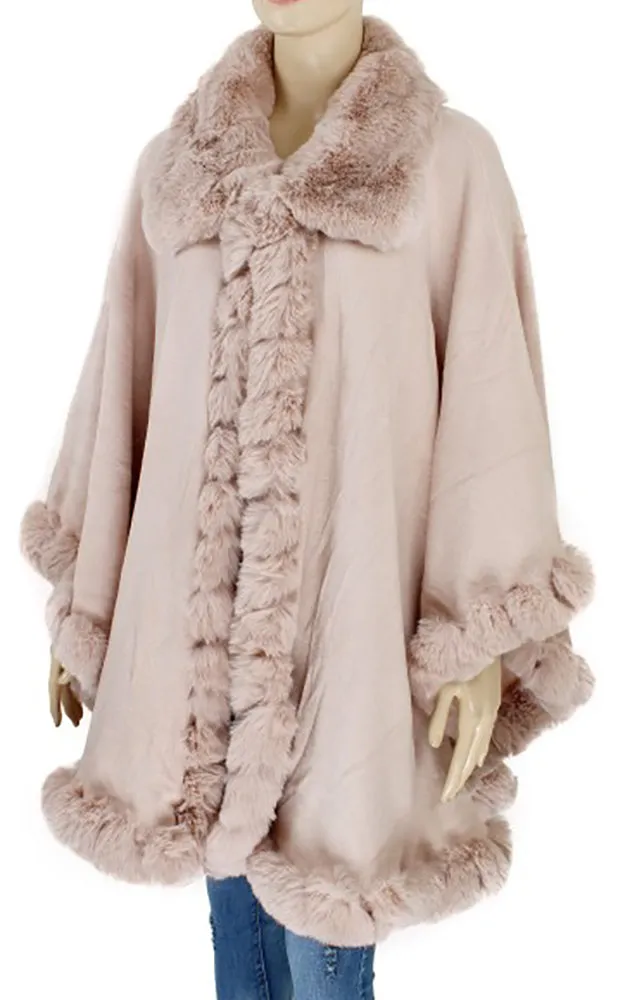 P1766 Faux Fur Trim Cape/Ruana