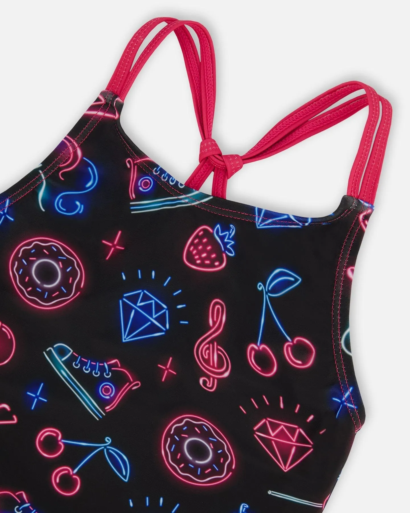 Printed Two-Piece Swimsuit Black And Blue And Pink Items