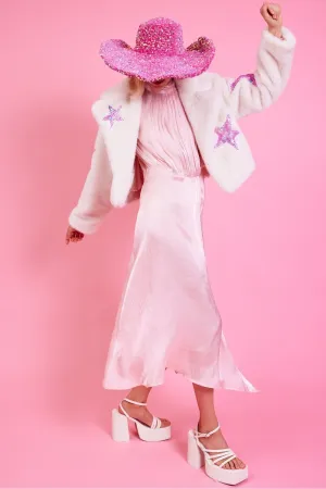 White Faux Fur Sequin Star Jacket