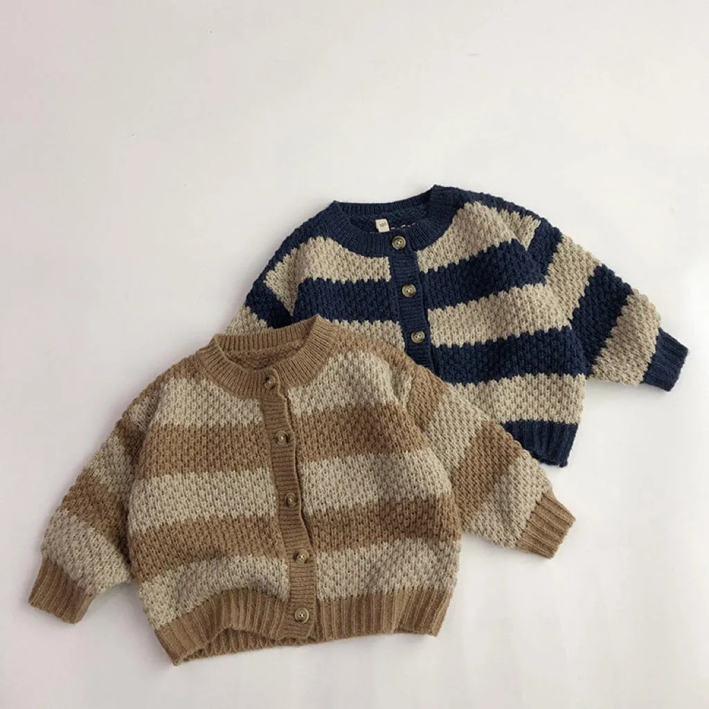 Wide-Striped Mohair Knitted Cardigan