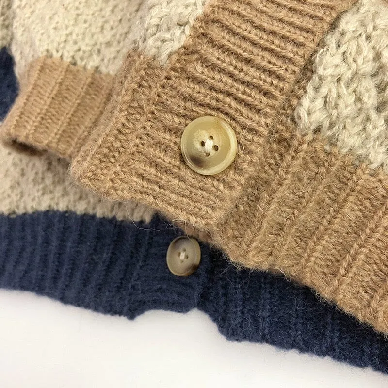 Wide-Striped Mohair Knitted Cardigan