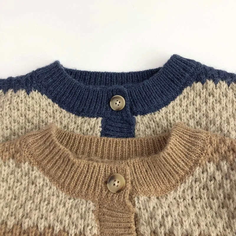 Wide-Striped Mohair Knitted Cardigan