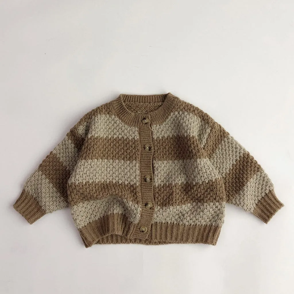 Wide-Striped Mohair Knitted Cardigan