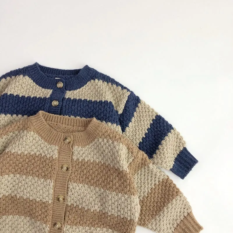 Wide-Striped Mohair Knitted Cardigan