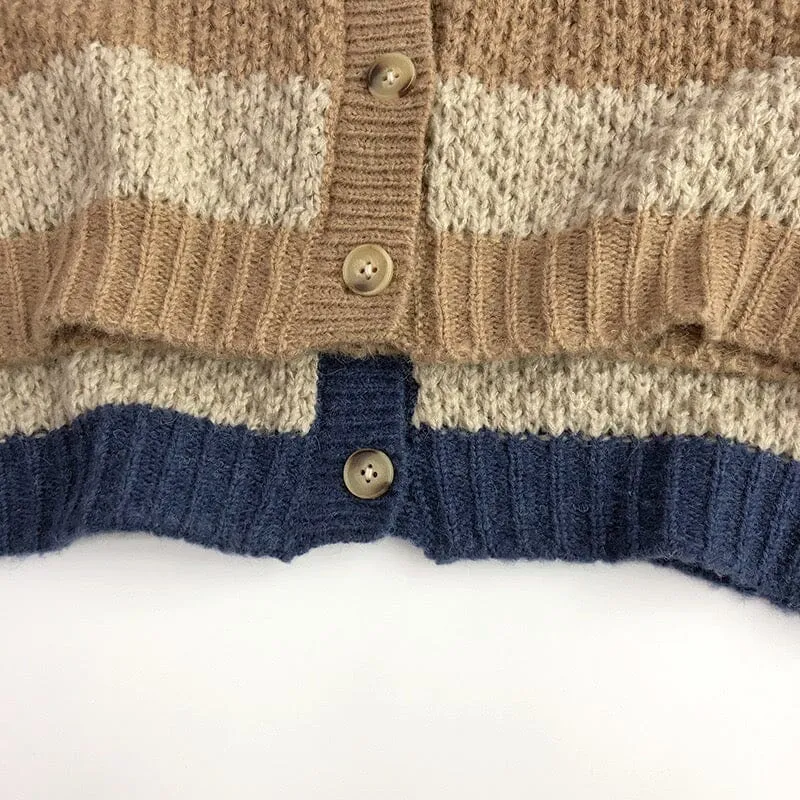 Wide-Striped Mohair Knitted Cardigan