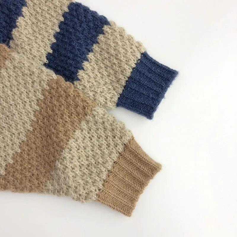 Wide-Striped Mohair Knitted Cardigan
