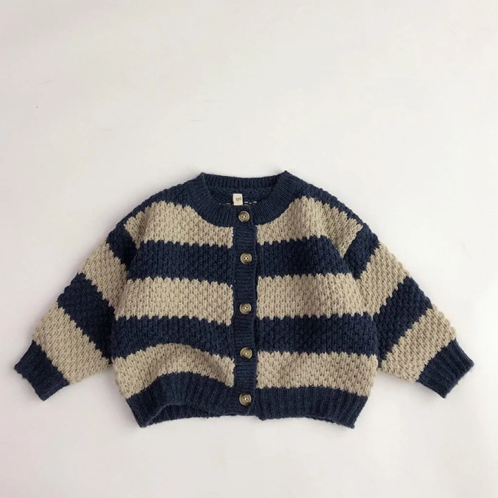 Wide-Striped Mohair Knitted Cardigan