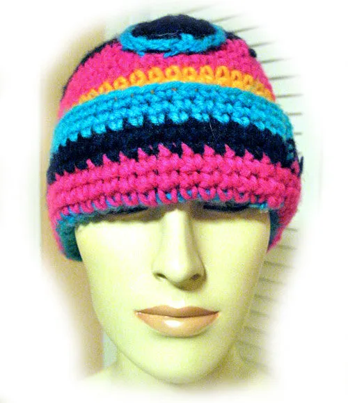 Women FUCHSIA PINK Yellow Orange BLUE Yarn CROCHET KNIT BEANIE Winter HAT Wrap