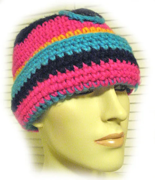 Women FUCHSIA PINK Yellow Orange BLUE Yarn CROCHET KNIT BEANIE Winter HAT Wrap